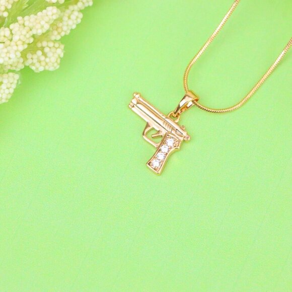 "Rose Gold Gun Shape Pendant with CZ Detail – Bold Stylish Design, XPPT1403 - Picture 3 of 13